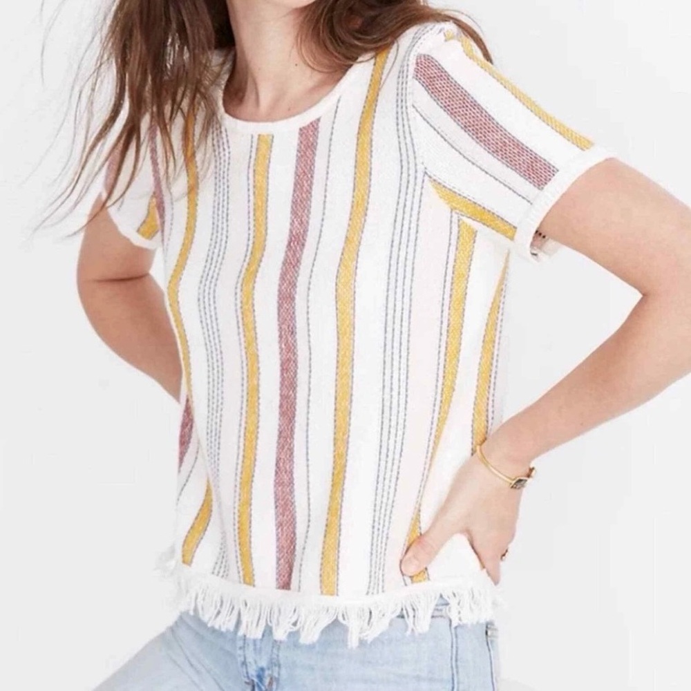Madewell Blakely Stripe Fringe Sweater Tee Multicolor Cotton Size XXS